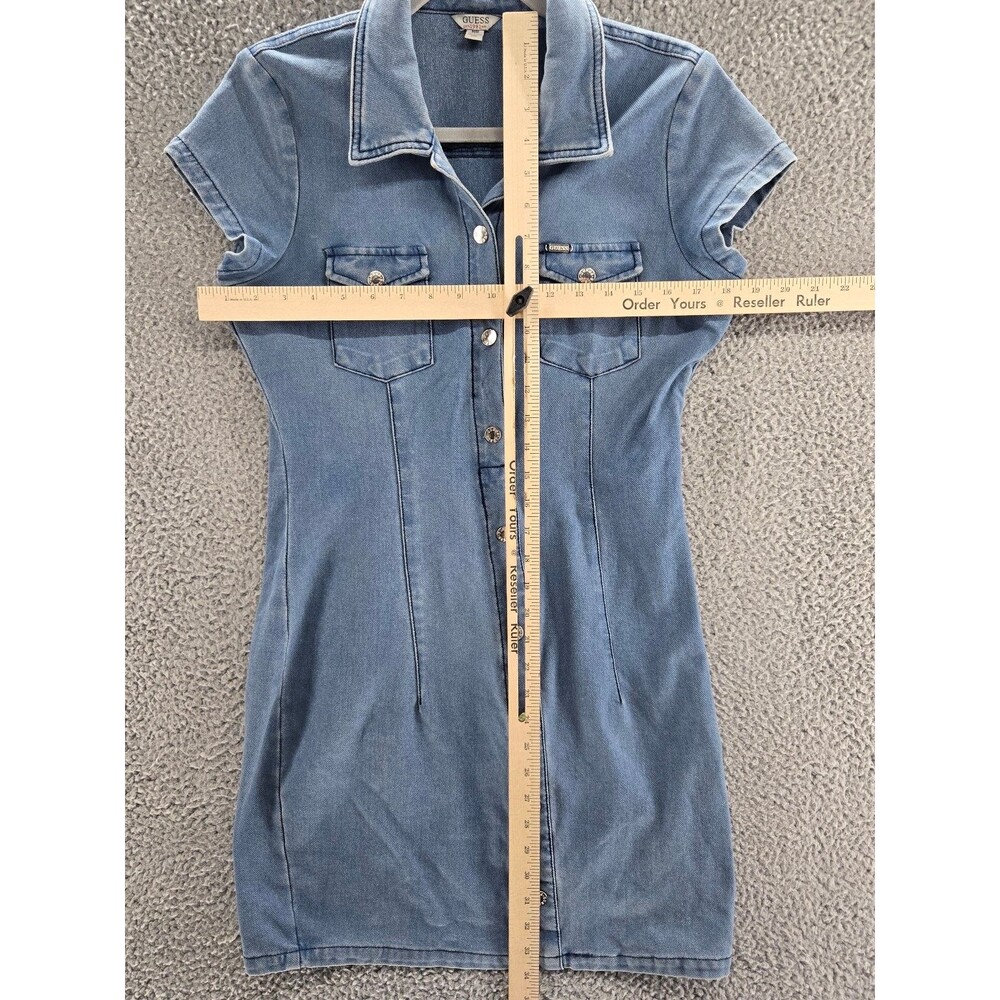Guess Women's Denim Dress Medium Y2K Vintage Button Front Pocket - Picture 4 of 7